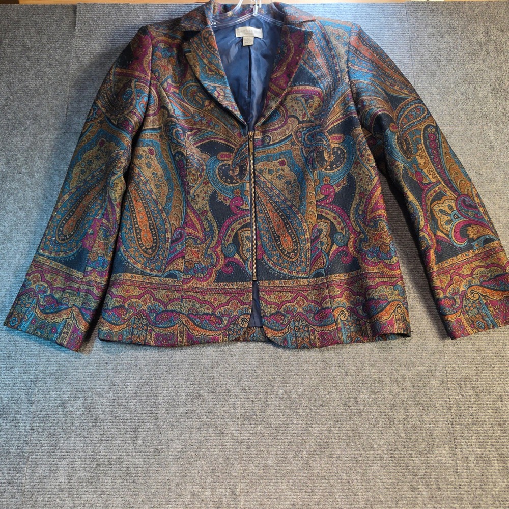 Appleseed's Paisley Zip Blazer Women 4P Multi Color Good Tapestry Jacket